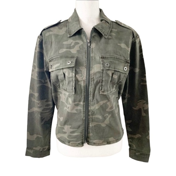 Good American NWT Camo Print Soft Stretch Short Military Jacket Army Green Sz XS - Picture 4 of 10
